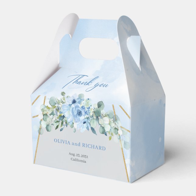 Rustic Dusty Blue Floral eucalyptus gold frame Favour Box (Front Side)