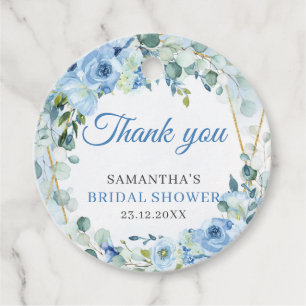 Rustic Dusty Blue Floral gold frame bridal shower Favour Tags