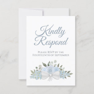 Rustic Dusty Blue Floral Kindly Respond Wedding RSVP Card