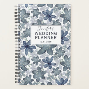 Rustic Dusty Blue Floral Pattern Wedding Planner