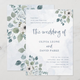 Rustic Dusty Blue Floral   Watercolor Wedding Invitation
