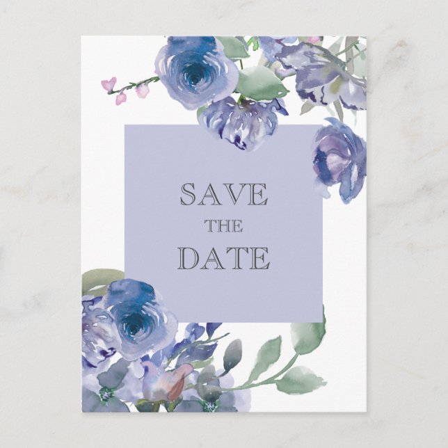 Rustic Dusty Blue Floral Wedding  Announcement Postcard (Front)