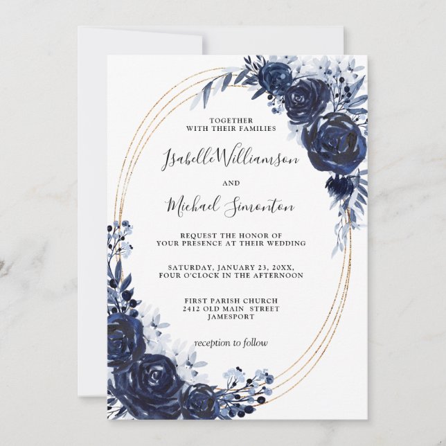 Rustic Dusty Blue Floral Wedding Invitation (Front)