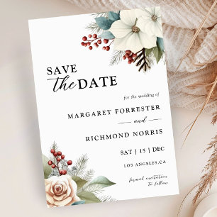 Rustic Dusty Blue Floral Winter Wedding Invitation
