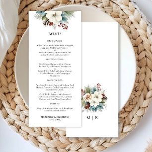Rustic Dusty Blue Floral Winter Wedding Menu
