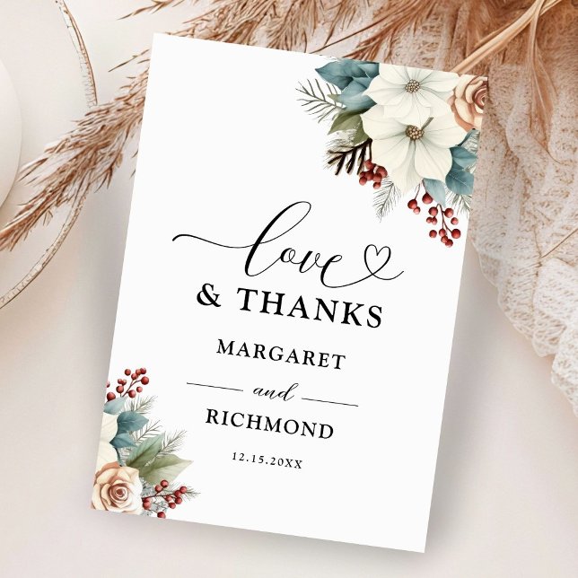 Rustic Dusty Blue Floral Winter Wedding Thank You  Card (Creator Uploaded)