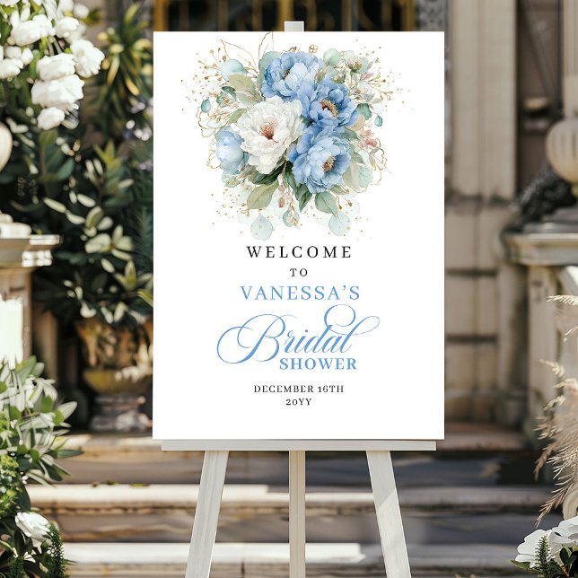 Rustic Dusty Blue Flowers Bridal Shower Welcome Poster (Rustic Dusty Blue Flowers Bridal Shower Welcome)