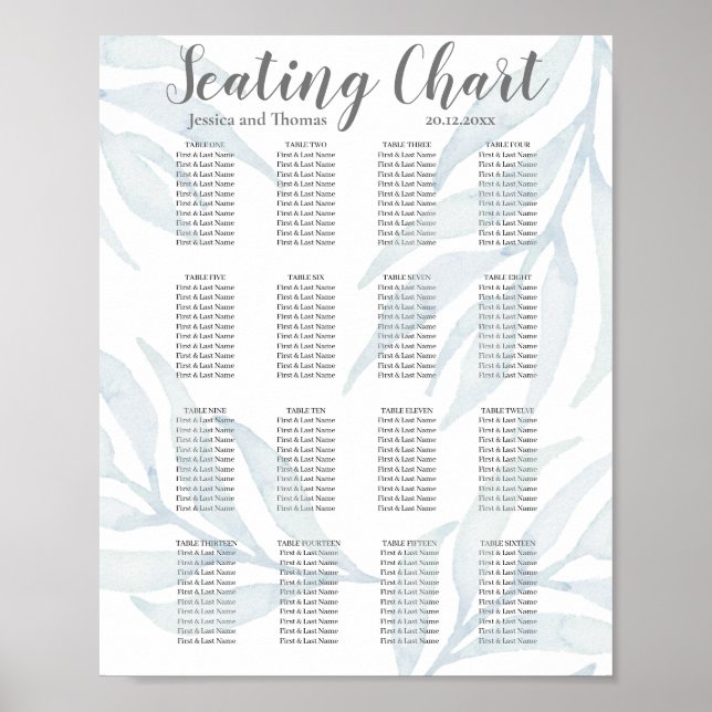 Rustic Dusty Blue Foliage Wedding Seating Chart (Front)