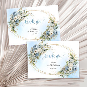 Rustic Dusty Blue Gold Wedding thank you card