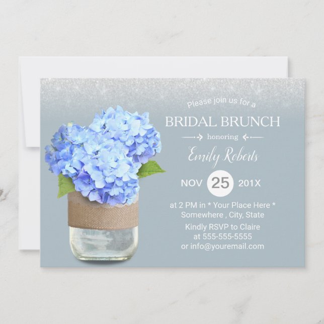 Rustic Dusty Blue Hydrangea Bridal Shower Brunch Invitation (Front)