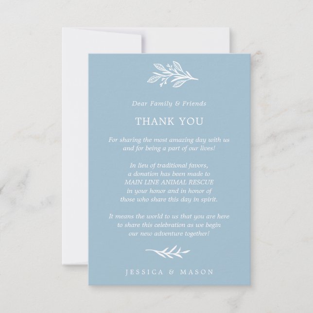 Rustic Dusty Blue In Lieu of Favours Place Card (Front)