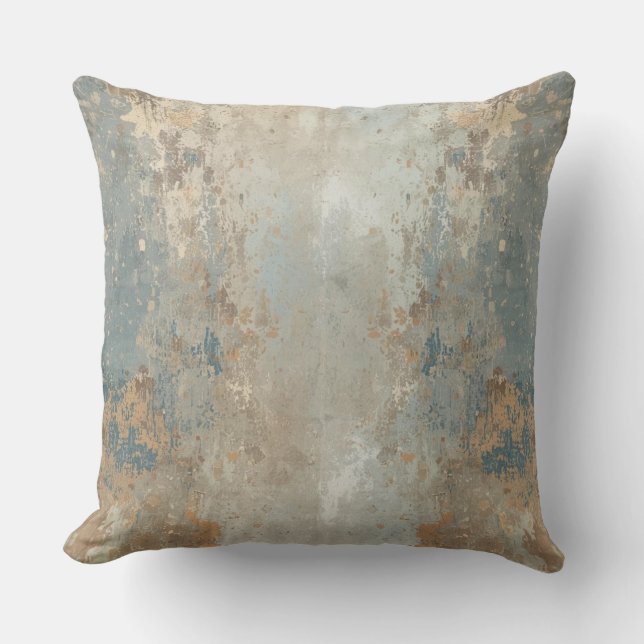 Rustic Dusty Blue Light Brown Abstract Farmhouse Cushion (Front)