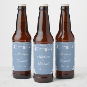 Rustic Dusty Blue Lights Wedding Beer Bottle Label