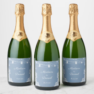 Rustic Dusty Blue Lights Wedding  Sparkling Wine L Sparkling Wine Label