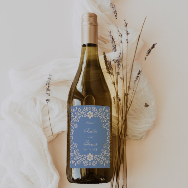 Rustic Dusty Blue Mexican Wedding  Wine Label (Creator Uploaded)