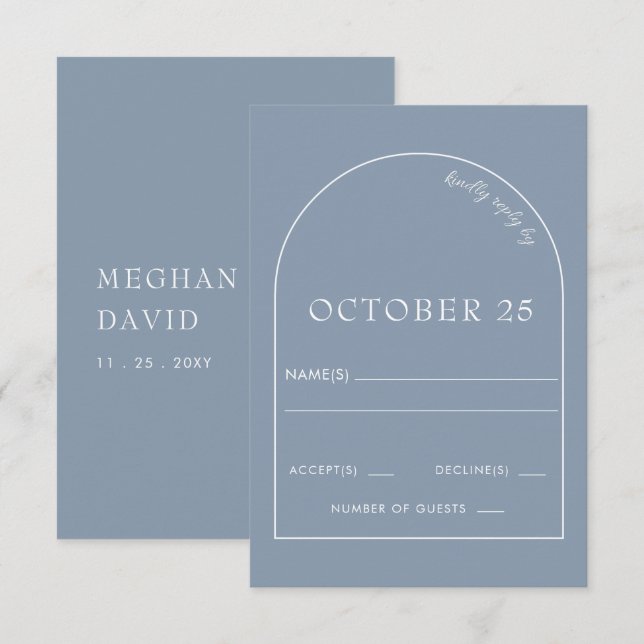 Rustic Dusty Blue Modern Arch Wedding RSVP Card (Front/Back)