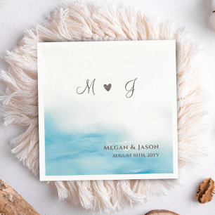 Rustic Dusty Blue Monogramm Beach Wedding Napkin