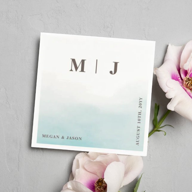 Rustic Dusty Blue Monogrammed Wedding Cocktail  Napkin (Creator Uploaded)