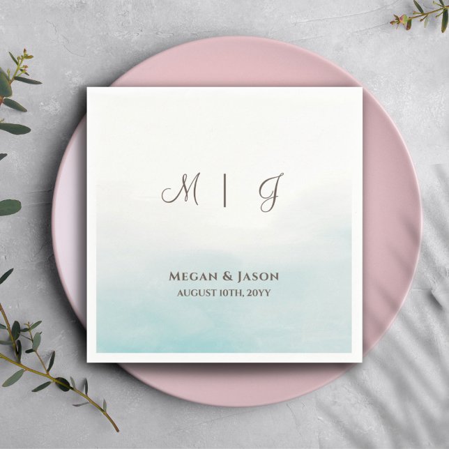 Rustic Dusty Blue Monogrammed Wedding Cocktail  Napkin (Creator Uploaded)