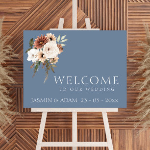 Rustic Dusty Blue Peach Floral Wedding Sign