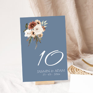 Rustic Dusty Blue Peach Floral Wedding Table N.o Table Number