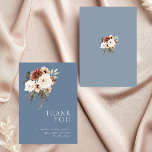 Rustic Dusty Blue Peach Floral Wedding Thank You