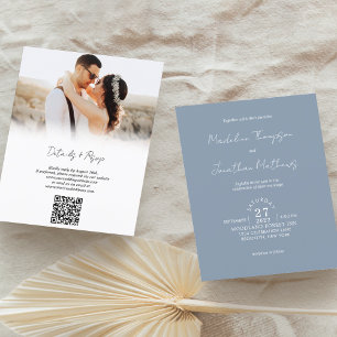 Rustic Dusty Blue Photo Budget Wedding QR Code