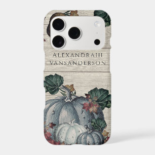 Rustic Dusty Blue Pumpkin Fall Leaves Grey Wood