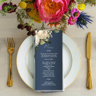 Rustic Dusty Blue Romantic Roses Wedding Menu