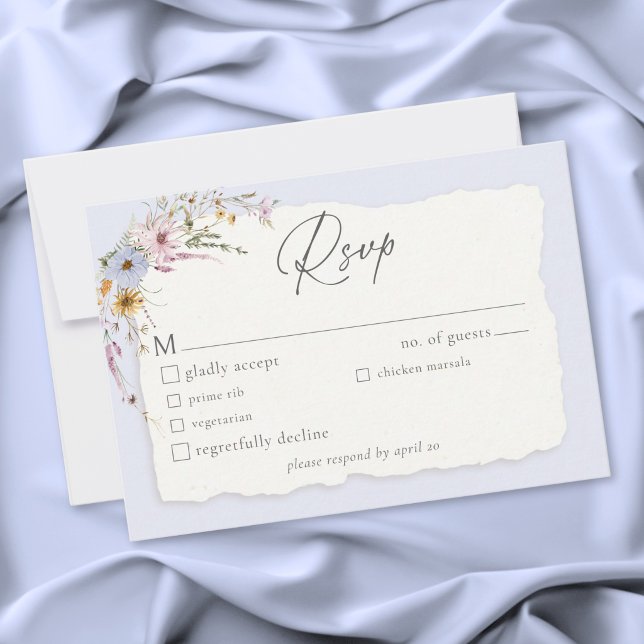 Rustic Dusty Blue Romantic Wildflower Wedding RSVP Card (Rustic Dusty Blue Romantic Wildflower Wedding RSVP Card)