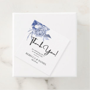 rustic dusty blue roses and other flowers favour tags