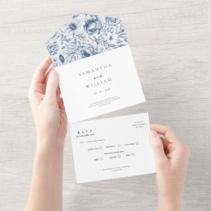 Rustic Dusty Blue Roses & Eucalyptus RSVP Wedding  All In One Invitation