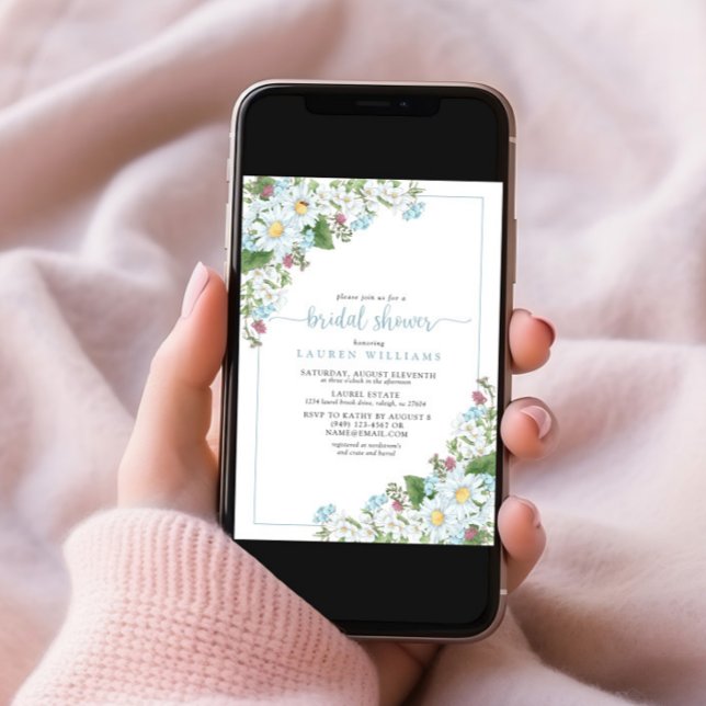 Rustic Dusty Blue Script Wildflower Bridal Shower Invitation (Creator Uploaded)