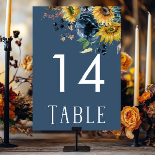 Rustic Dusty Blue Sunflowers Wedding Table Number