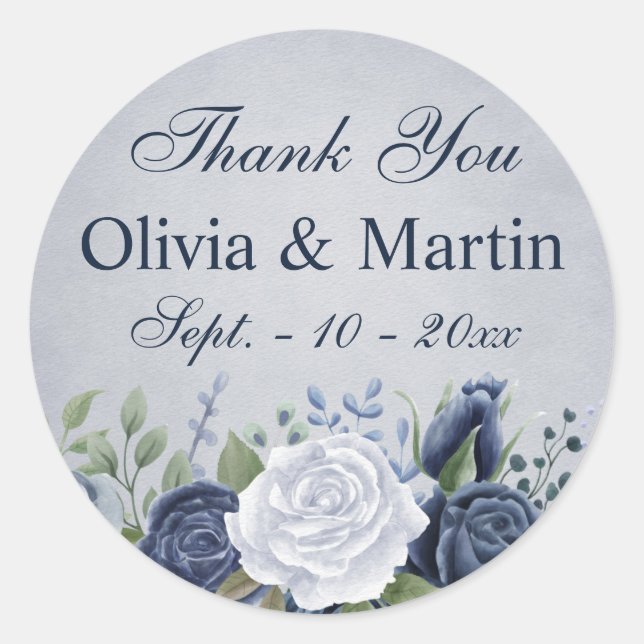 Rustic Dusty Blue Watercolor Floral Classic Round Sticker (Front)