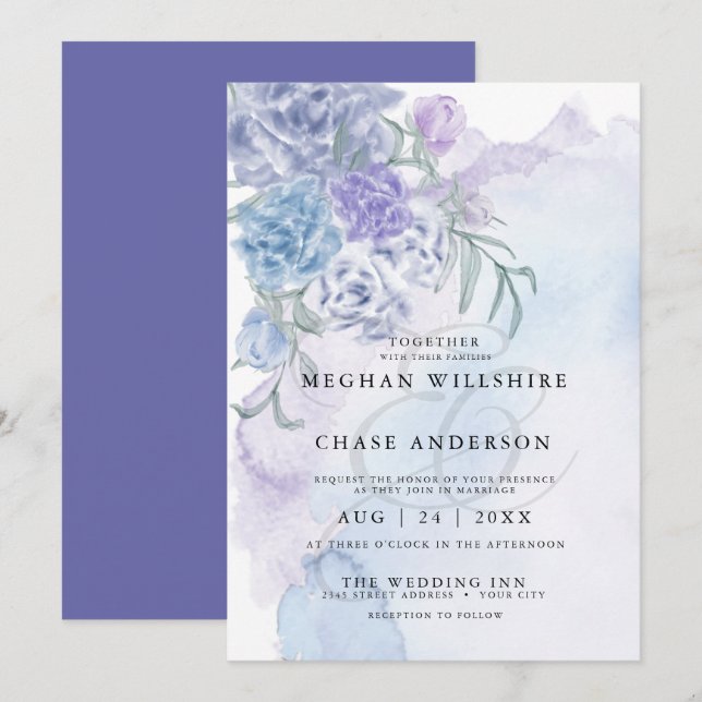 Rustic Dusty Blue Watercolor Floral Invitation (Front/Back)
