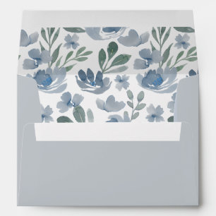 Rustic Dusty Blue Watercolor Floral Wedding  Envel Envelope