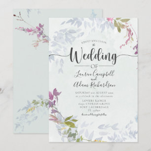 Rustic Dusty Blue Watercolor  Floral Wedding Invitation