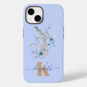 rustic dusty Blue watercolor flower bouquet Case-Mate iPhone 14 Case