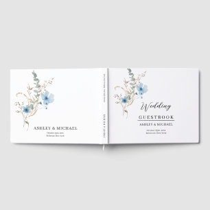 rustic dusty Blue watercolor flower bouquet Guest Book