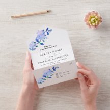 rustic dusty blue watercolor-style flower & leaves