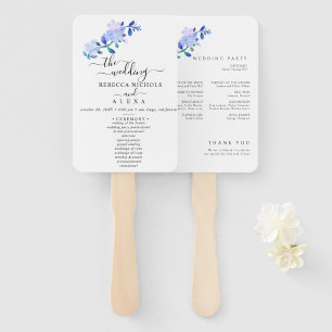 rustic dusty blue watercolor-style flower & leaves hand fan