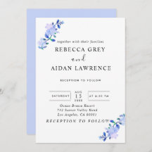 rustic dusty blue watercolor-style flower & leaves