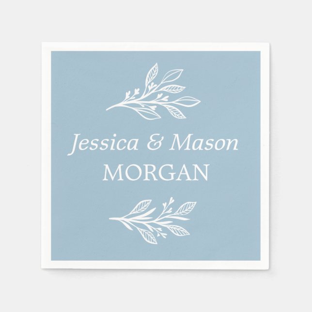 Rustic Dusty Blue Wedding Cocktail Napkin (Front)