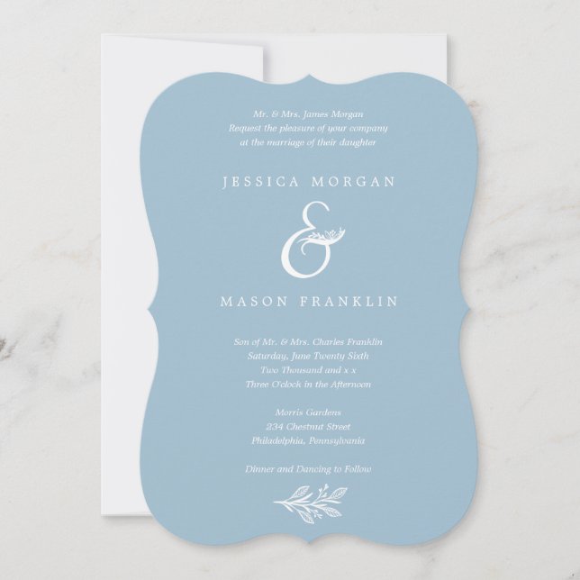 Rustic Dusty Blue Wedding Invitation (Front)