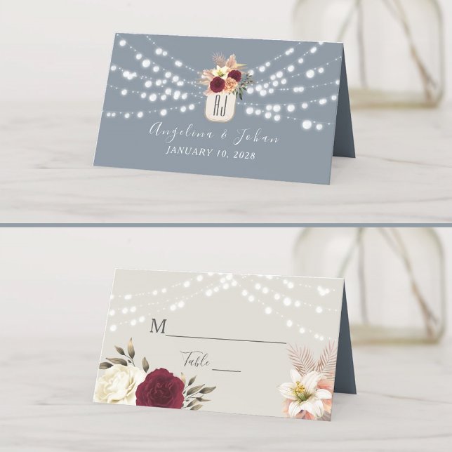 Rustic Dusty Blue Wedding Place Card (Creator Uploaded)