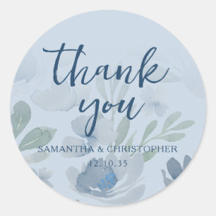 Rustic Dusty Blue Wedding Thank You Favour  Classic Round Sticker