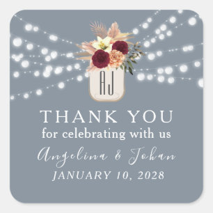 Rustic Dusty Blue Wedding Thank You Sticker