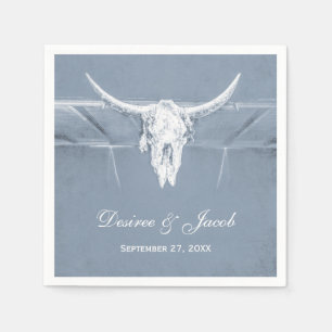 Rustic Dusty Blue White Western Cow Skull Wedding Napkin