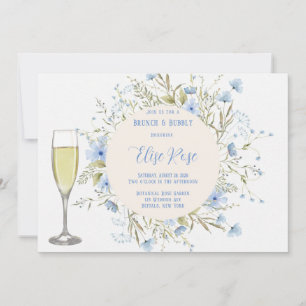 Rustic Dusty Blue Wildflowers Brunch & Bubbly Invitation